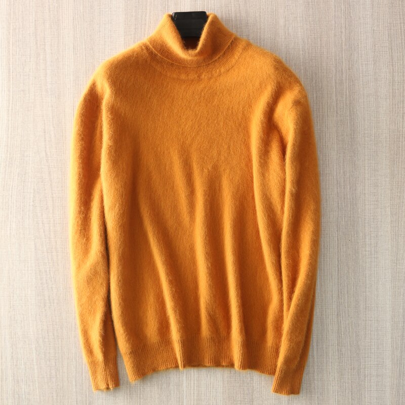 뜨거운 판매 남자 스웨터 100% 밍크 캐시미어 니트 점퍼 뜨거운 판매 부드러운 터틀넥 겨울 두꺼운 따뜻한 점퍼 8 색 남성 스웨터